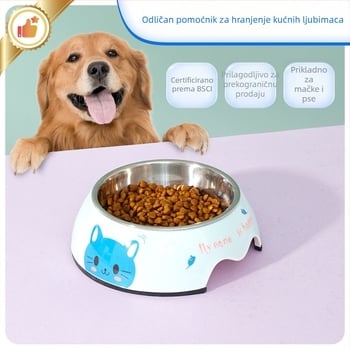 2-u-1 melaminska posuda za pse za vodu i hranu, crtani uzorak, XS brend