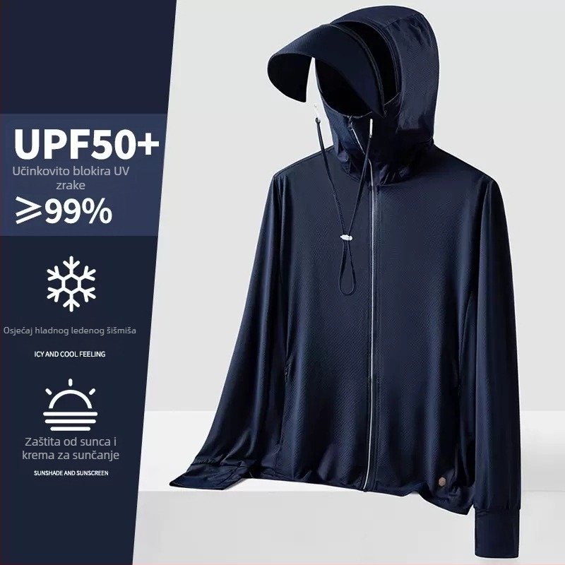 Unisex ljetna kapuljača vetrovka s UV zaštitom UPF50+, ultra lagana, prozračna i brzo se suši