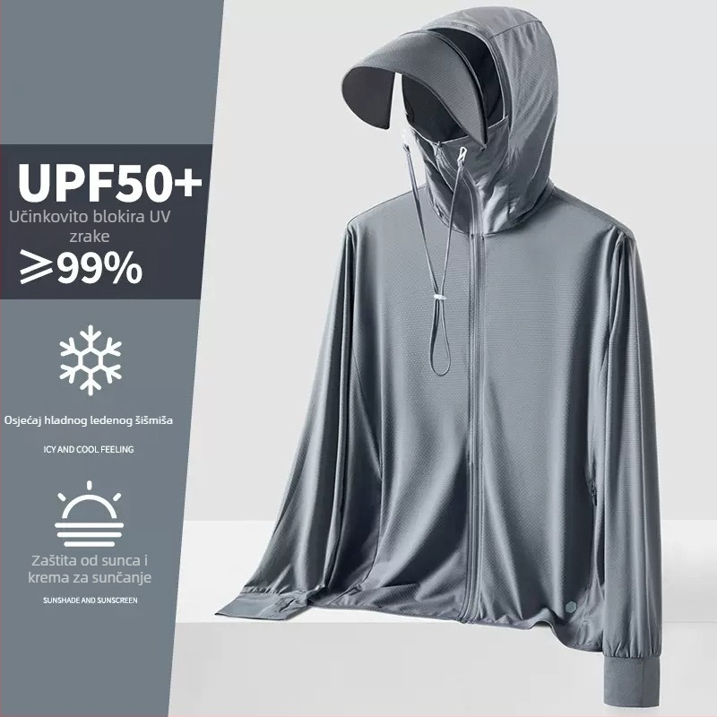 Unisex ljetna kapuljača vetrovka s UV zaštitom UPF50+, ultra lagana, prozračna i brzo se suši