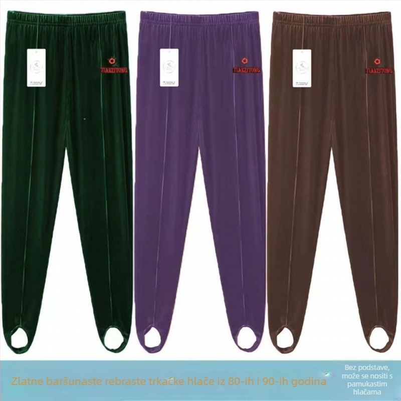 Leggings s flecom, visokim strukom, mikroelastični, mješavina velura i viskoze