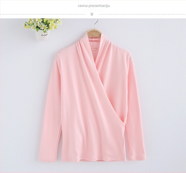 Top za dojenje za trudnice – dugi rukav, pamuk-elastan mješavina, prednji otvor za dojenje, jesen-zima 2025, ležerni japansko-korejski stil, četiri sezone