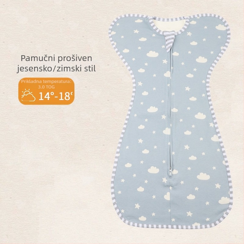 Pamučni dječji spavaći vreć s kokonom i odvojivim rukavima, podstavljena, 75 cm, za novorođenčad, sve sezone