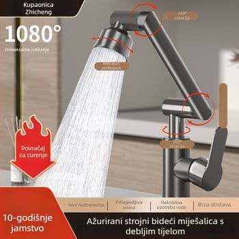 Nehrđajući čelični miješajući slavina za umivaonik s regulacijom temperature (1-100°C), topla/hladna voda, ugradnja na ploču, model ZC1099, bakreni jezgreni ventil, 20 mm ulaz/izlaz