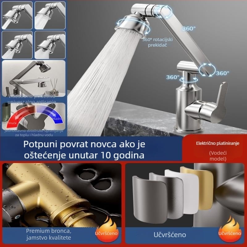 Nehrđajući čelični miješajući slavina za umivaonik s regulacijom temperature (1-100°C), topla/hladna voda, ugradnja na ploču, model ZC1099, bakreni jezgreni ventil, 20 mm ulaz/izlaz