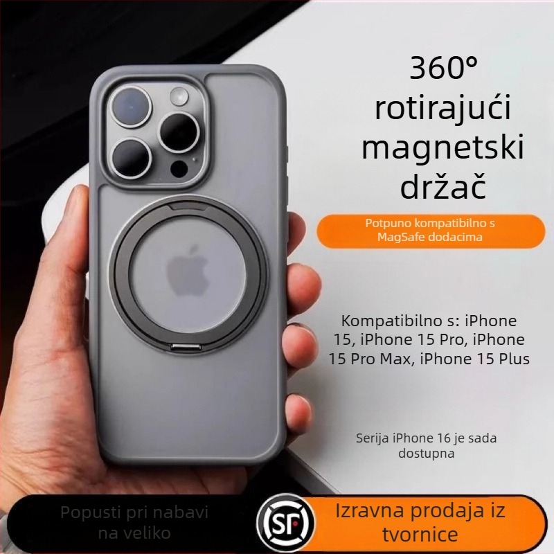 Kućište za iPhone s 360° rotirajućom stalkom, prozirni silikon, CNC izrada, otporno na padove uz magnetsko prianjanje, kompatibilno s iPhone 12/13/14 serijom