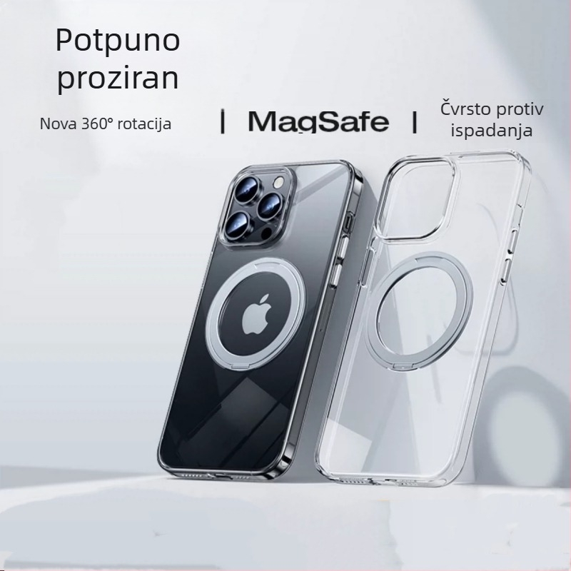 Kućište za iPhone s 360° rotirajućom stalkom, prozirni silikon, CNC izrada, otporno na padove uz magnetsko prianjanje, kompatibilno s iPhone 12/13/14 serijom