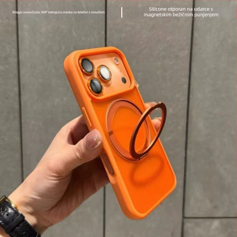 Kućište za iPhone s 360° rotirajućom stalkom, prozirni silikon, CNC izrada, otporno na padove uz magnetsko prianjanje, kompatibilno s iPhone 12/13/14 serijom