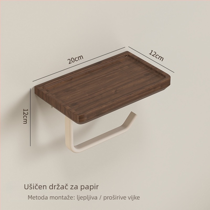 Držač ručnika za kupaonu od oraha – integrirani visi organizator, završna obrada: sprej plast, moderni minimalistički stil, šesetdijelni set, model YSTZ0307-1
