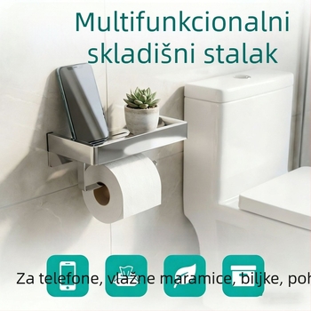 Zidni kupaonski ormarić s držačem za papir i držačem za telefon; 304 nehrđajući čelik, polirani završni sloj, pravokutnog oblika.