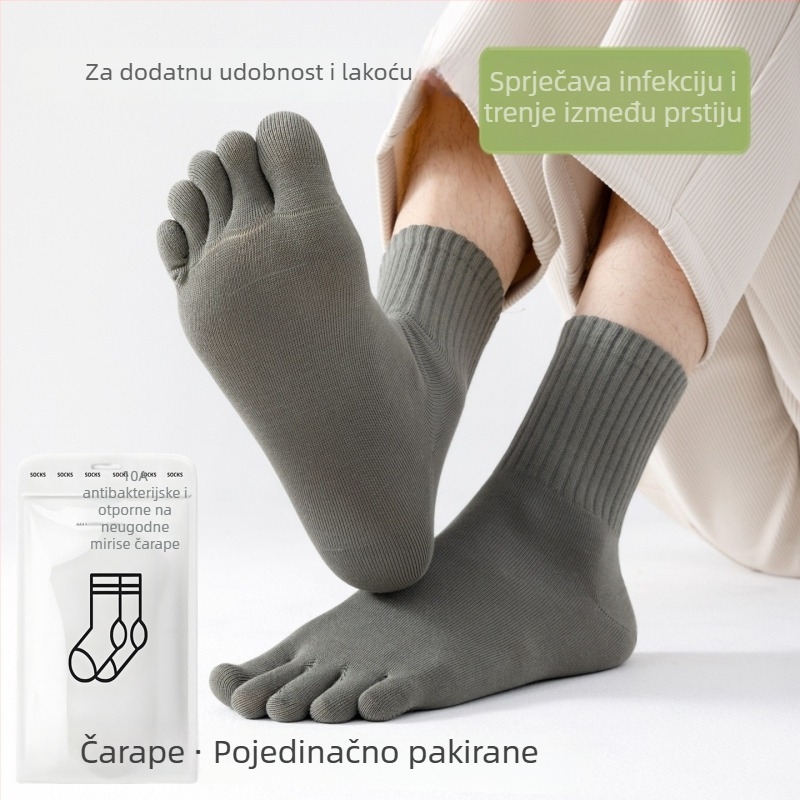 Muške antibakterijske pamuk čarape s odvojenim prstima, srednje dužine, upijaju znoj i neutraliziraju miris, sastav: 95% pamuk, 3% najlon, 2% spandeks