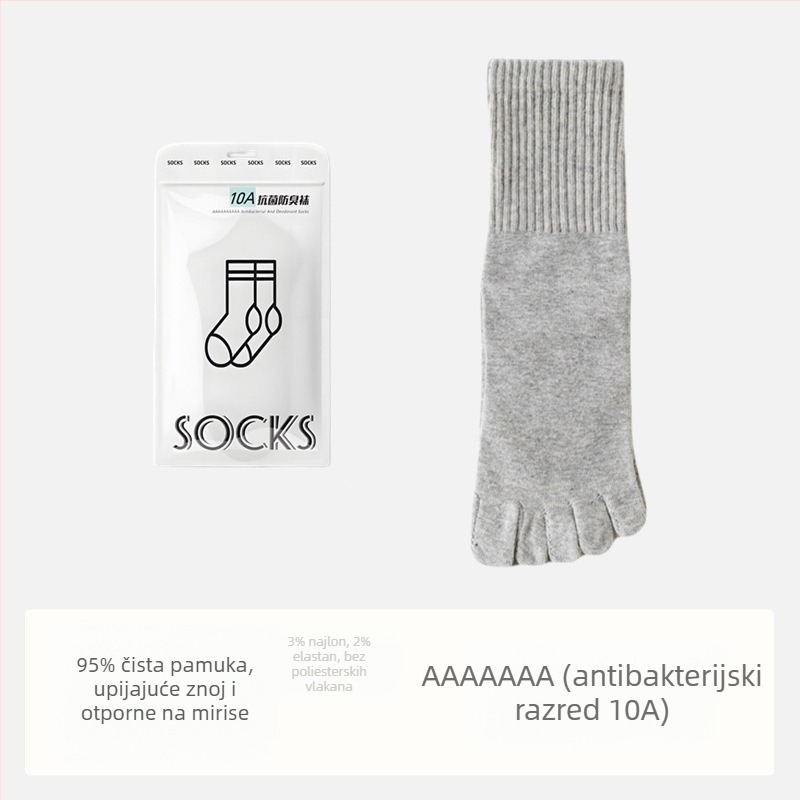 Muške antibakterijske pamuk čarape s odvojenim prstima, srednje dužine, upijaju znoj i neutraliziraju miris, sastav: 95% pamuk, 3% najlon, 2% spandeks