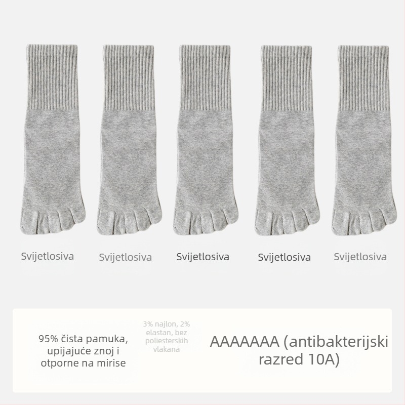 Muške antibakterijske pamuk čarape s odvojenim prstima, srednje dužine, upijaju znoj i neutraliziraju miris, sastav: 95% pamuk, 3% najlon, 2% spandeks