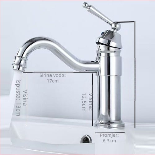 Mosazni europski antik slavina za umivaonik kupaonice, topla i hladna, s jednim otvorom, na ploču, visok profil, keramički disk ventil, model FG76-09