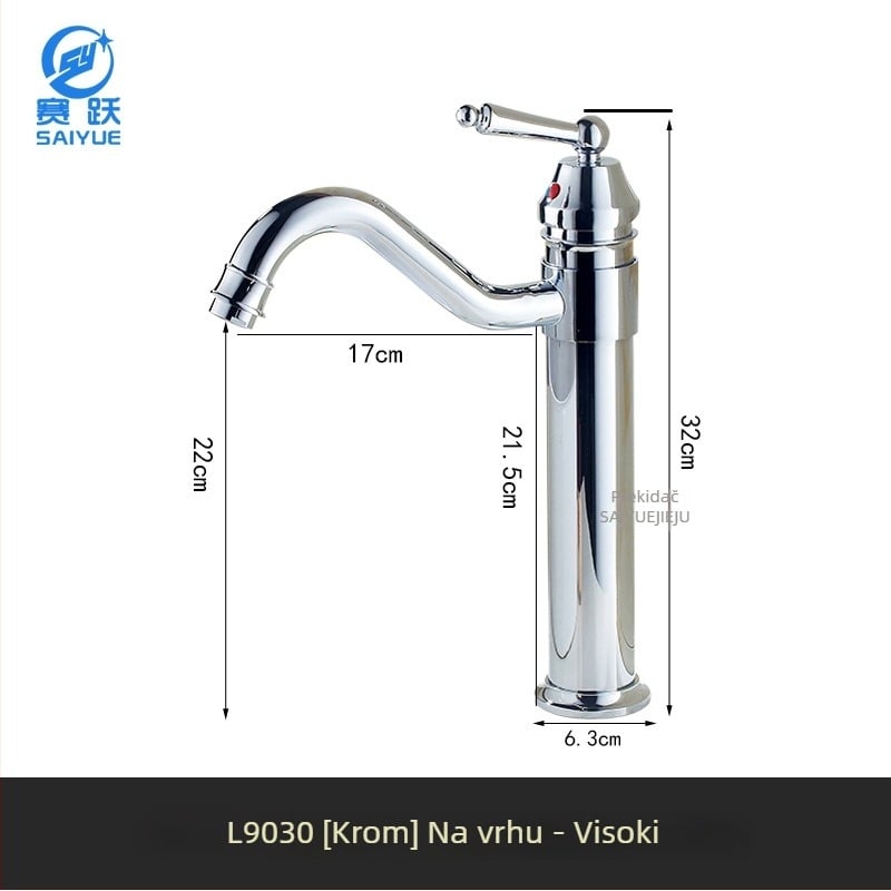 Mosazni europski antik slavina za umivaonik kupaonice, topla i hladna, s jednim otvorom, na ploču, visok profil, keramički disk ventil, model FG76-09