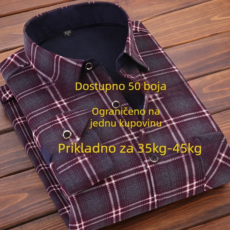 Muška košulja za jesen-zimu s fleec podstavom, dugi rukav, kvadratni ovratnik, jednobojni uzorak