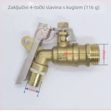 Bakreni kutni vodovod za toplu vodu s kugličnim jezgrom i ventili za ispuštanje, model Water Tsui, bakreno tijelo, jednoručni dvostruki upravljanje, 0,6 MPa, 120°C, ručna ugradnja