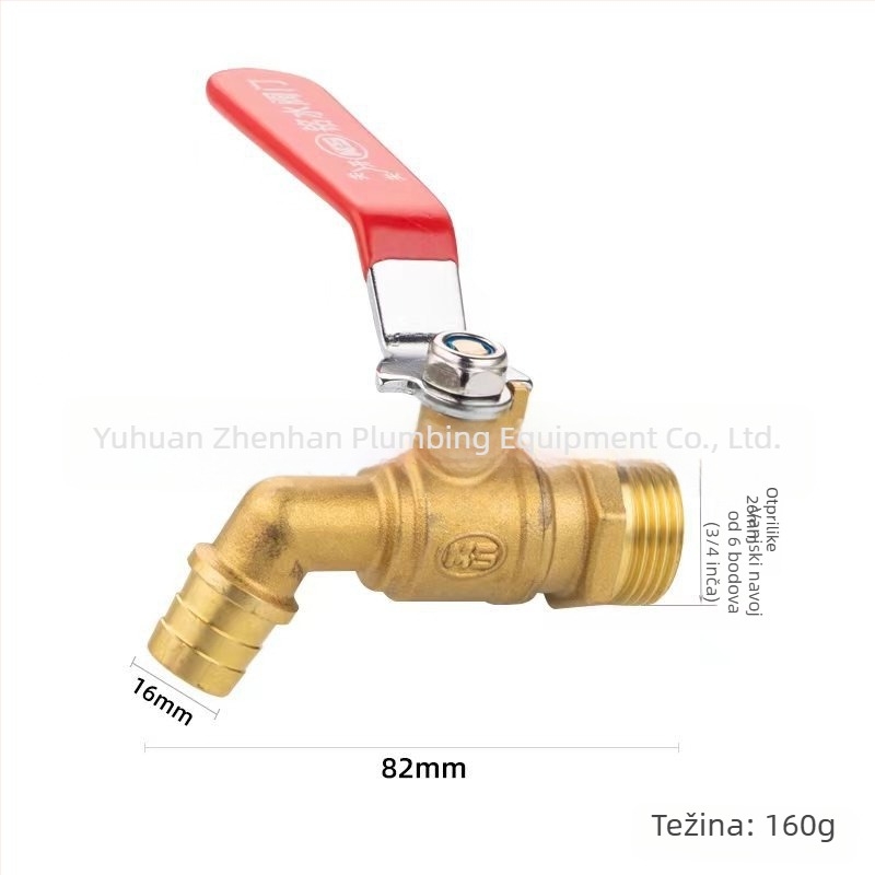 Bakreni kutni vodovod za toplu vodu s kugličnim jezgrom i ventili za ispuštanje, model Water Tsui, bakreno tijelo, jednoručni dvostruki upravljanje, 0,6 MPa, 120°C, ručna ugradnja