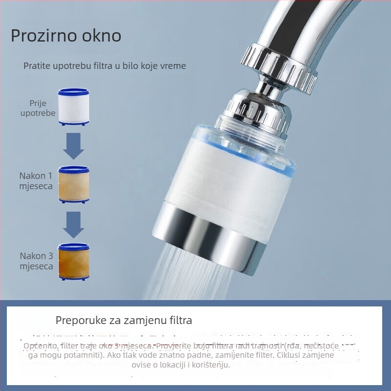 Proširena glava slavine s zaštitom od prskanja i rotirajućim filtrom - Model J06, Materijal PS5250, UV obrada, Ugradnja navojem, Radna temperatura 60°C