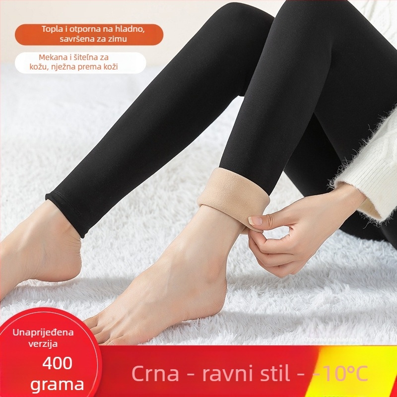 Ženske termo-leggings s ovčjim fleeceom za zimu, visok pojas, debeli, širokog kroja