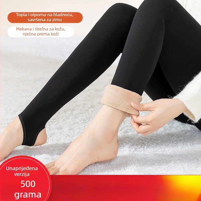 Ženske termo-leggings s ovčjim fleeceom za zimu, visok pojas, debeli, širokog kroja