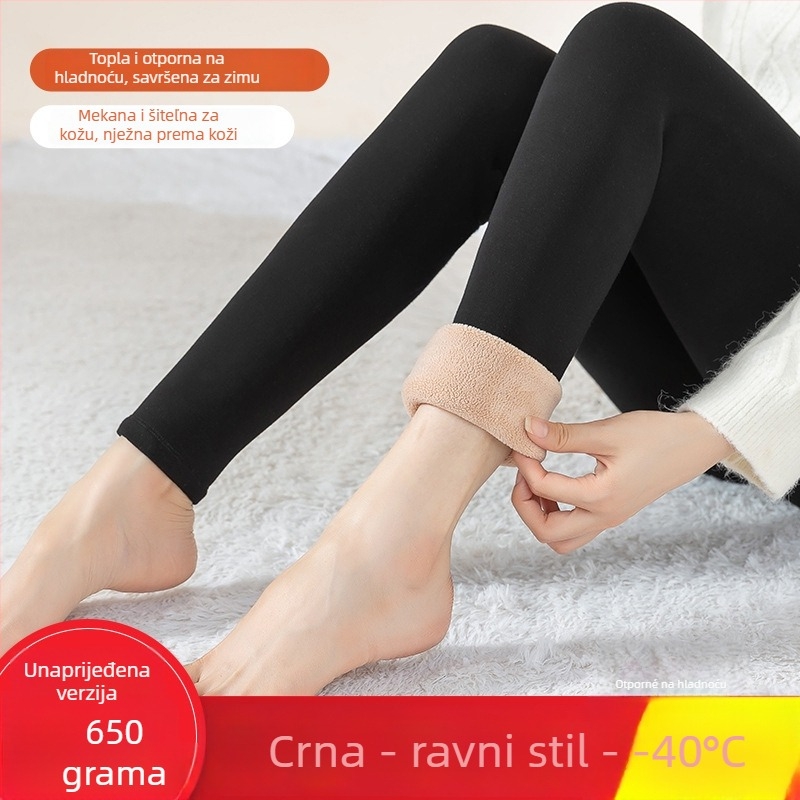 Ženske termo-leggings s ovčjim fleeceom za zimu, visok pojas, debeli, širokog kroja