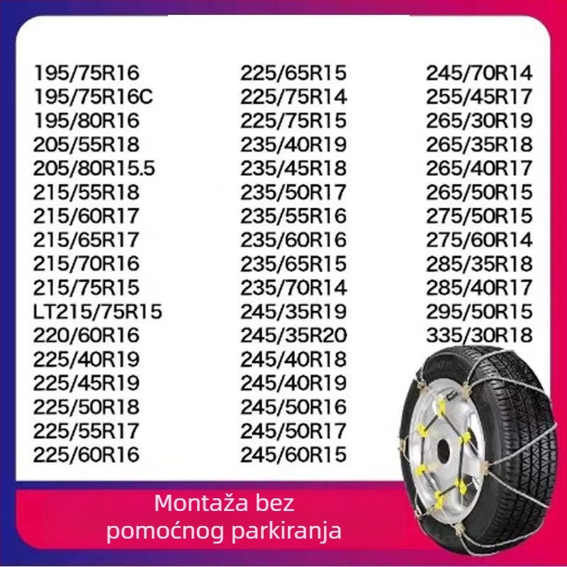 Univerzalni sigurnosni lanac od čeličnog užeta za automobile i SUV, za gume 165–265 mm, težina 5–10 kg, čelična konstrukcija