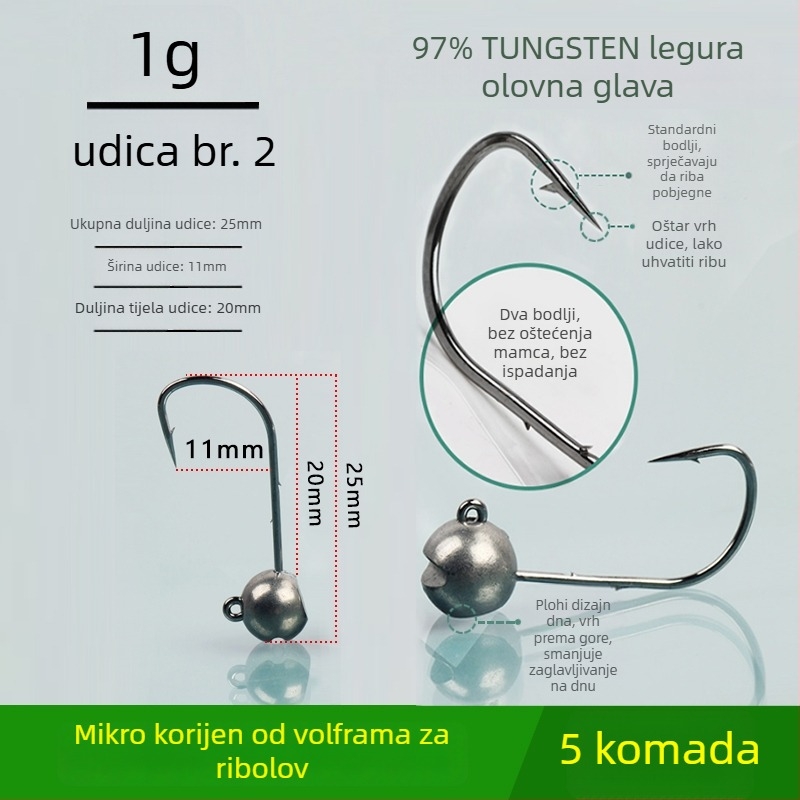 Kuka za ribolov s glavom od volframovog čelika, bez bodlja, za crnog basa, protiv zaplitanja, ribolov u jezeru