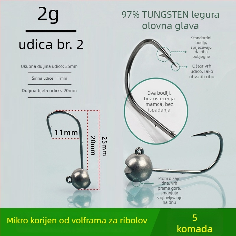 Kuka za ribolov s glavom od volframovog čelika, bez bodlja, za crnog basa, protiv zaplitanja, ribolov u jezeru