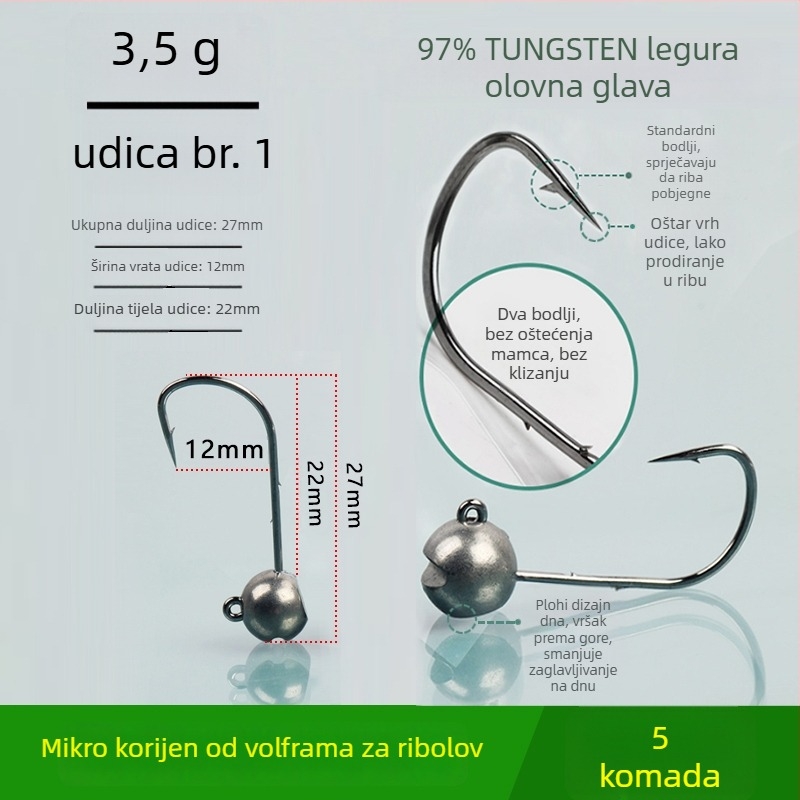 Kuka za ribolov s glavom od volframovog čelika, bez bodlja, za crnog basa, protiv zaplitanja, ribolov u jezeru