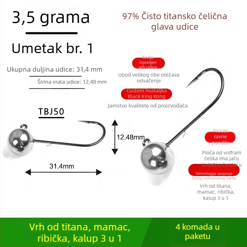 Kuka za ribolov s glavom od volframovog čelika, bez bodlja, za crnog basa, protiv zaplitanja, ribolov u jezeru