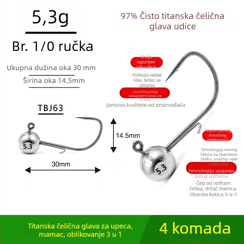 Kuka za ribolov s glavom od volframovog čelika, bez bodlja, za crnog basa, protiv zaplitanja, ribolov u jezeru