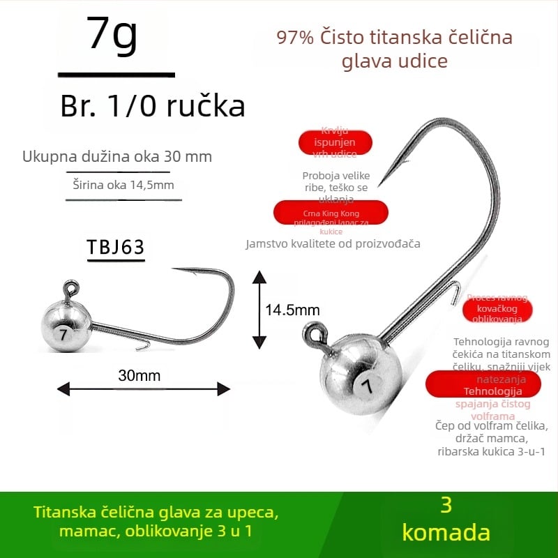 Kuka za ribolov s glavom od volframovog čelika, bez bodlja, za crnog basa, protiv zaplitanja, ribolov u jezeru