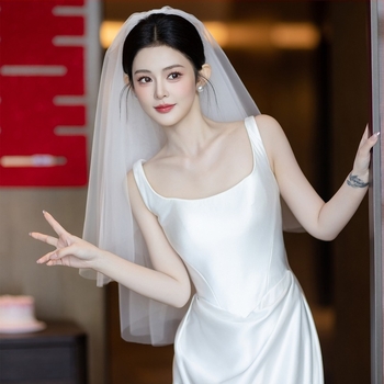 Mrežasti vjenčani veo za kosu, jednostavan ženski stil, dvostruki sloj s oblikom mašne