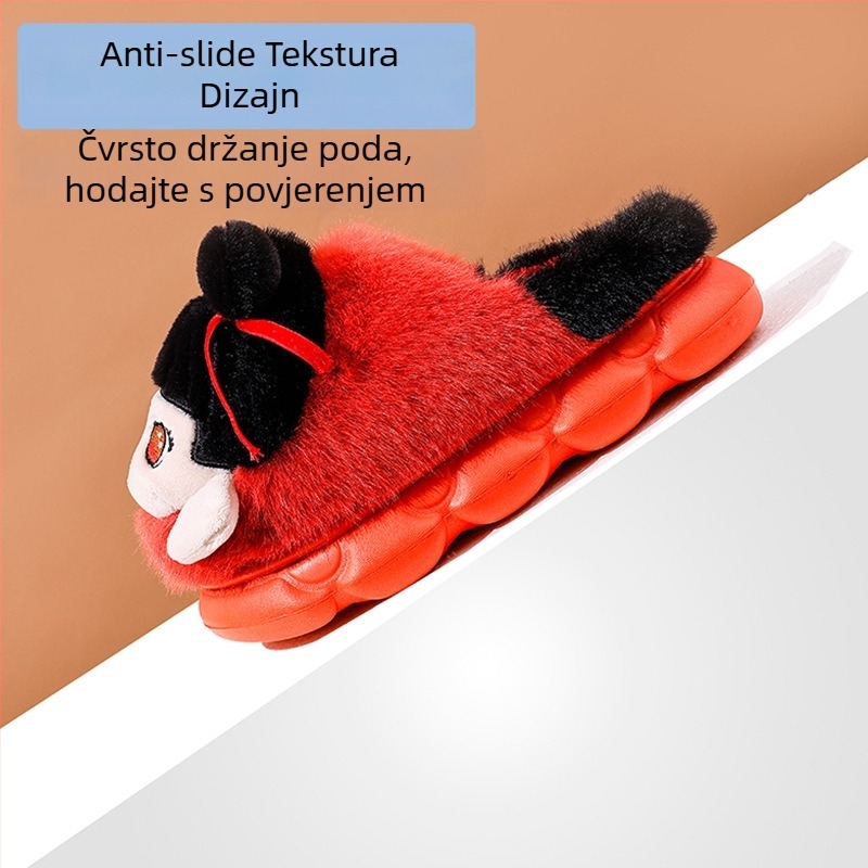 Pamukaste papuče s EVA podlogom, pliš gornji dio, fleece podstava, protuklizne, tople, cartoon uzorak, za zimu i jesen – unisex