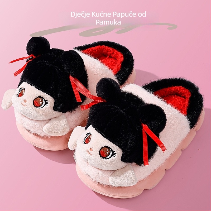 Pamukaste papuče s EVA podlogom, pliš gornji dio, fleece podstava, protuklizne, tople, cartoon uzorak, za zimu i jesen – unisex