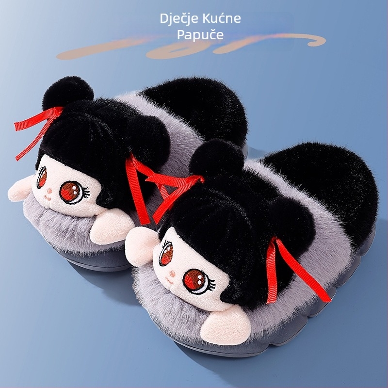 Pamukaste papuče s EVA podlogom, pliš gornji dio, fleece podstava, protuklizne, tople, cartoon uzorak, za zimu i jesen – unisex