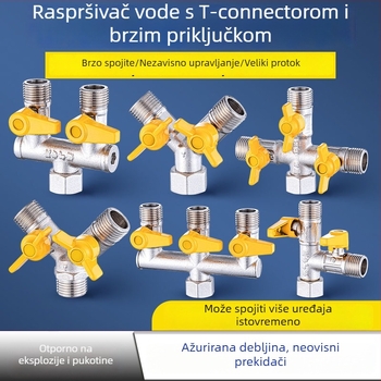 Bakarni vodeni razvodnik za slavinu, 1 ulaz, 3 izlaza, navojni priključak, 0–90°C