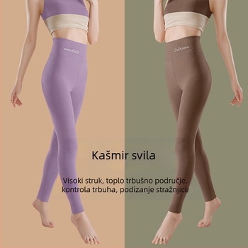 Ženske tople hlače s fleesom, visok struk, dvostruki sloj, katijonijski poliester, 90–95% poliester, gustoća 251–300 g/m²