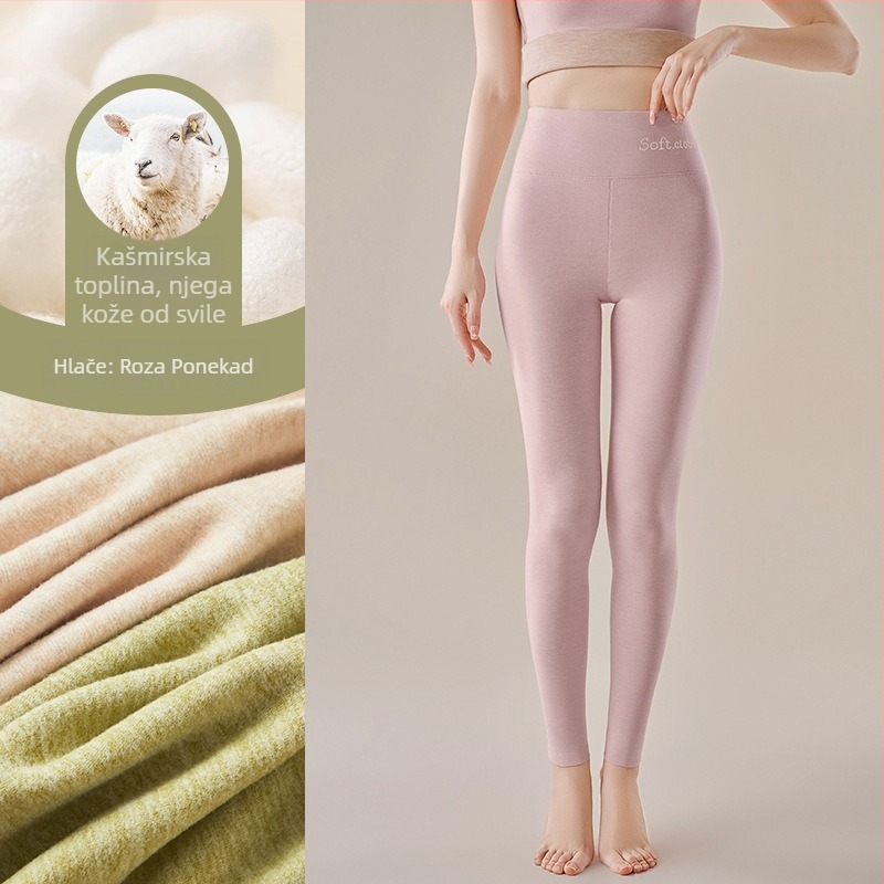 Ženske tople hlače s fleesom, visok struk, dvostruki sloj, katijonijski poliester, 90–95% poliester, gustoća 251–300 g/m²