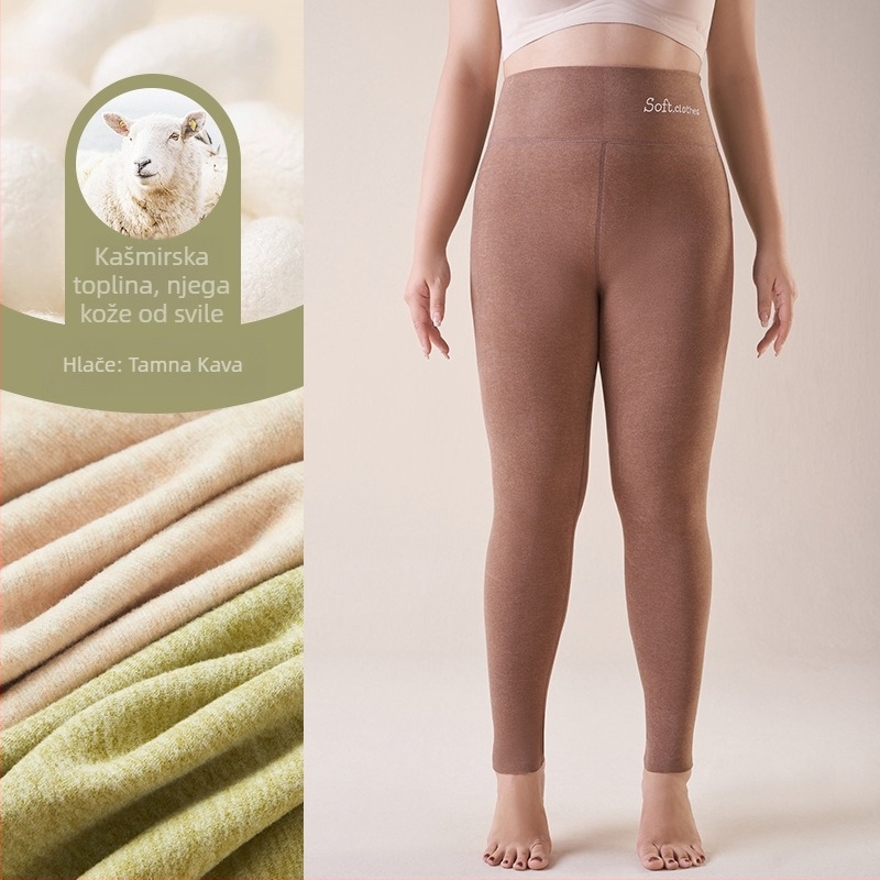 Ženske tople hlače s fleesom, visok struk, dvostruki sloj, katijonijski poliester, 90–95% poliester, gustoća 251–300 g/m²