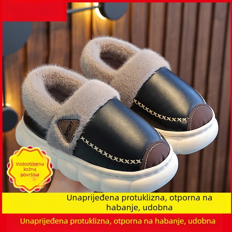 Pamukaste papuče za kućnu upotrebu, unisex, s karikaturnim uzorkom, PVC gornji dio i PVC potplata, pogodne za dobne skupine 4–6 i 13–16 godina, zimska unutarnja upotreba