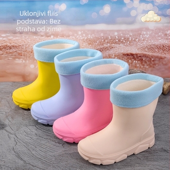 Dječje PVC čizme za kišu, unisex, niski nadkoljenik, ravna potplata, fleec obloga, četiri sezone, uzrast 4–16 godina
