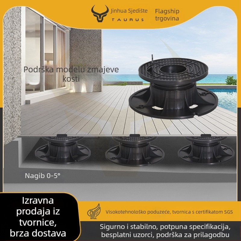 Univerzalna podrška s prilagodljivom glavom (0–5°), raspon 70–520 mm, nosivost 1–2 t, pogodna za izlaze, krove i terasne pločice