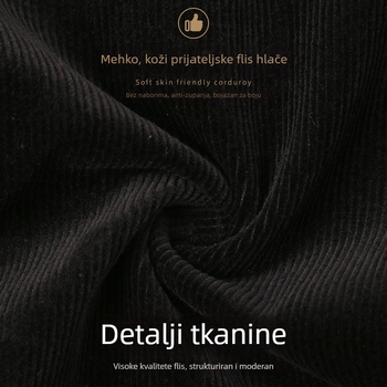 Muške hlače od corduroya, tapered kroj, podstavljene fleeceom, debele, visok pas (za muškarce srednje dobi)