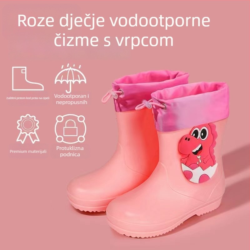 Dječje kišne čizme, srednje visoke, PVC gornji dio, vodootporne, protuklizna potplata, unutarnja pamučna podstava, za dob od 6 mjeseci do 6 godina