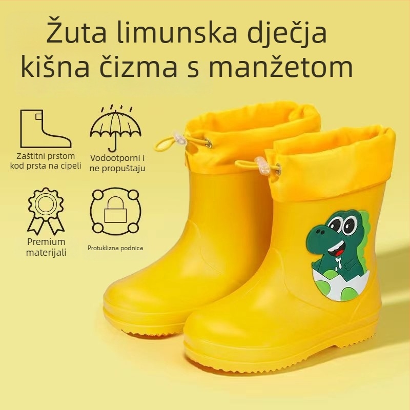 Dječje kišne čizme, srednje visoke, PVC gornji dio, vodootporne, protuklizna potplata, unutarnja pamučna podstava, za dob od 6 mjeseci do 6 godina