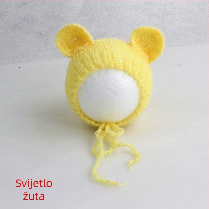 Pletena dječja kapa od mohare, oblik medvjedića, kupolasti vrh, topla za fotografiranje u proljeće/jesen, za dob 0–6 mjeseci