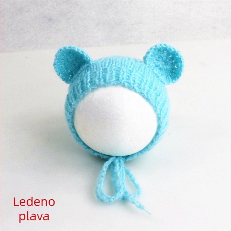 Pletena dječja kapa od mohare, oblik medvjedića, kupolasti vrh, topla za fotografiranje u proljeće/jesen, za dob 0–6 mjeseci