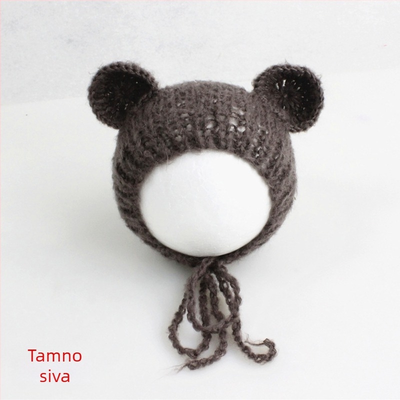 Pletena dječja kapa od mohare, oblik medvjedića, kupolasti vrh, topla za fotografiranje u proljeće/jesen, za dob 0–6 mjeseci