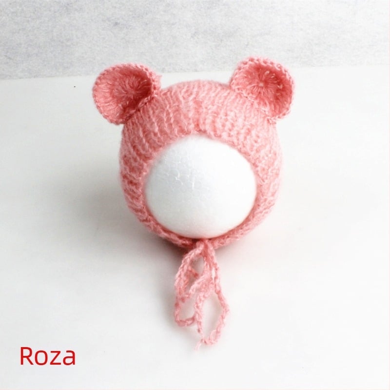 Pletena dječja kapa od mohare, oblik medvjedića, kupolasti vrh, topla za fotografiranje u proljeće/jesen, za dob 0–6 mjeseci